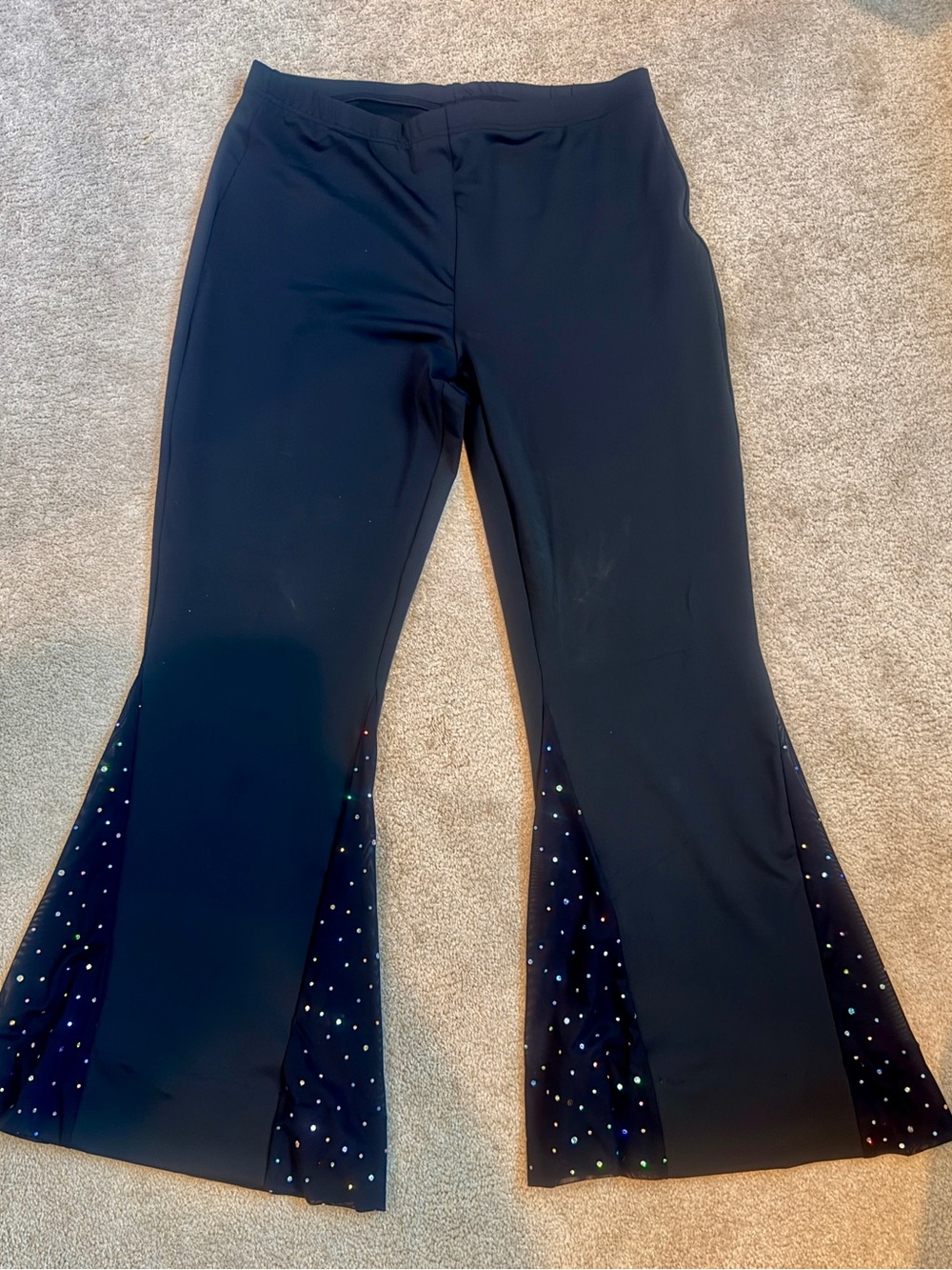 Bellbottom Pants Sz XL Black Stretch Rhinestone Panels 70’s Disco Party, casual
